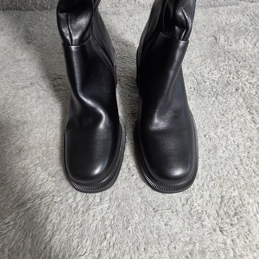Franco Sarto Kelly Over The Knee Boots Black Chunky Heel‎ Side Zip Women 8.5 NEW